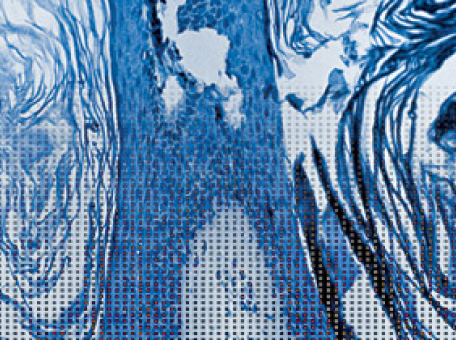 Allerlei blauwe, witte en zwarte kleuren die door elkaar lopen