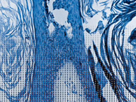 Allerlei blauwe, witte en zwarte kleuren die door elkaar lopen